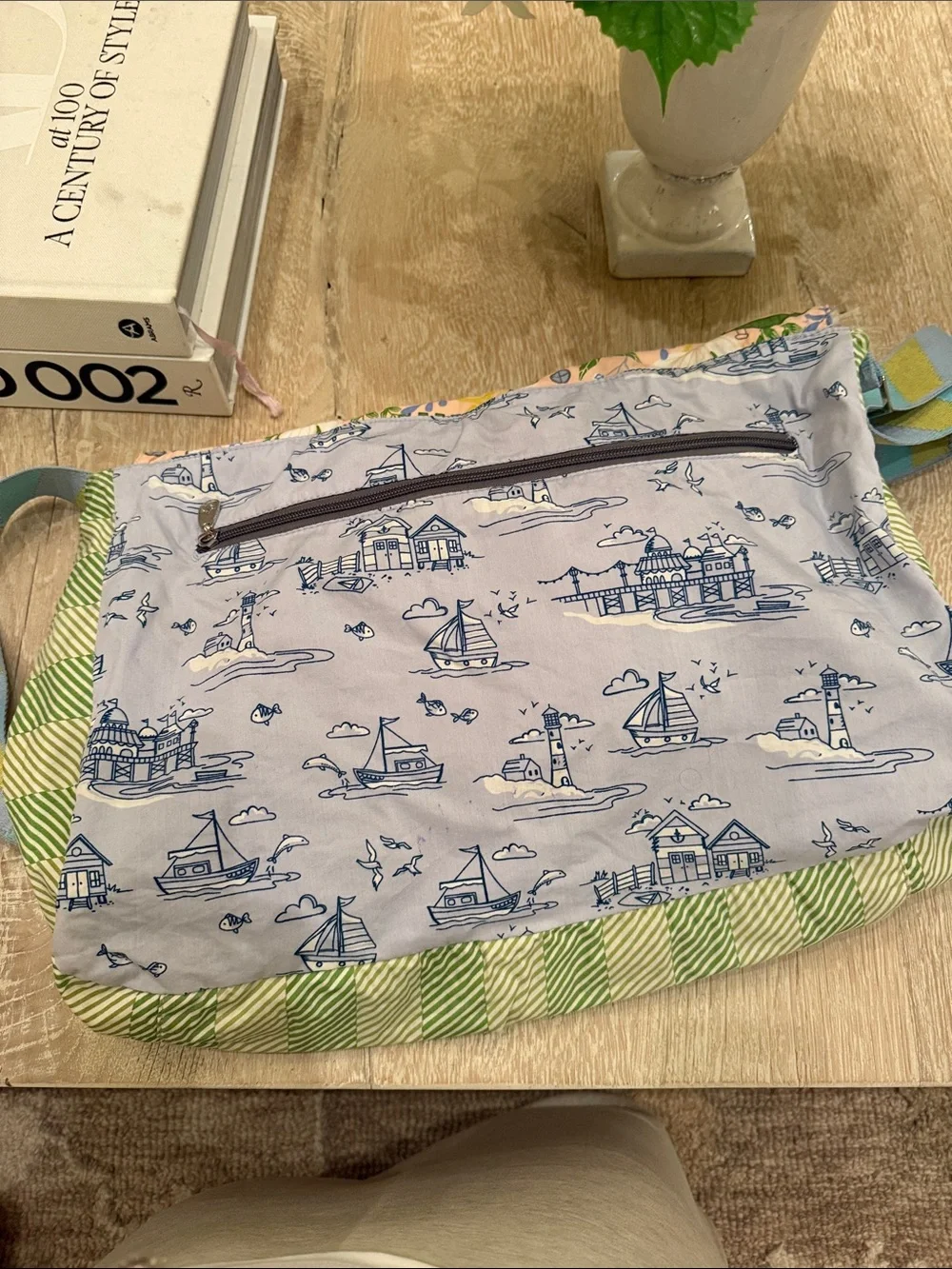 Matilda Jane Peach-Pink “Fullers Landing” messenger bag with Striped Strap